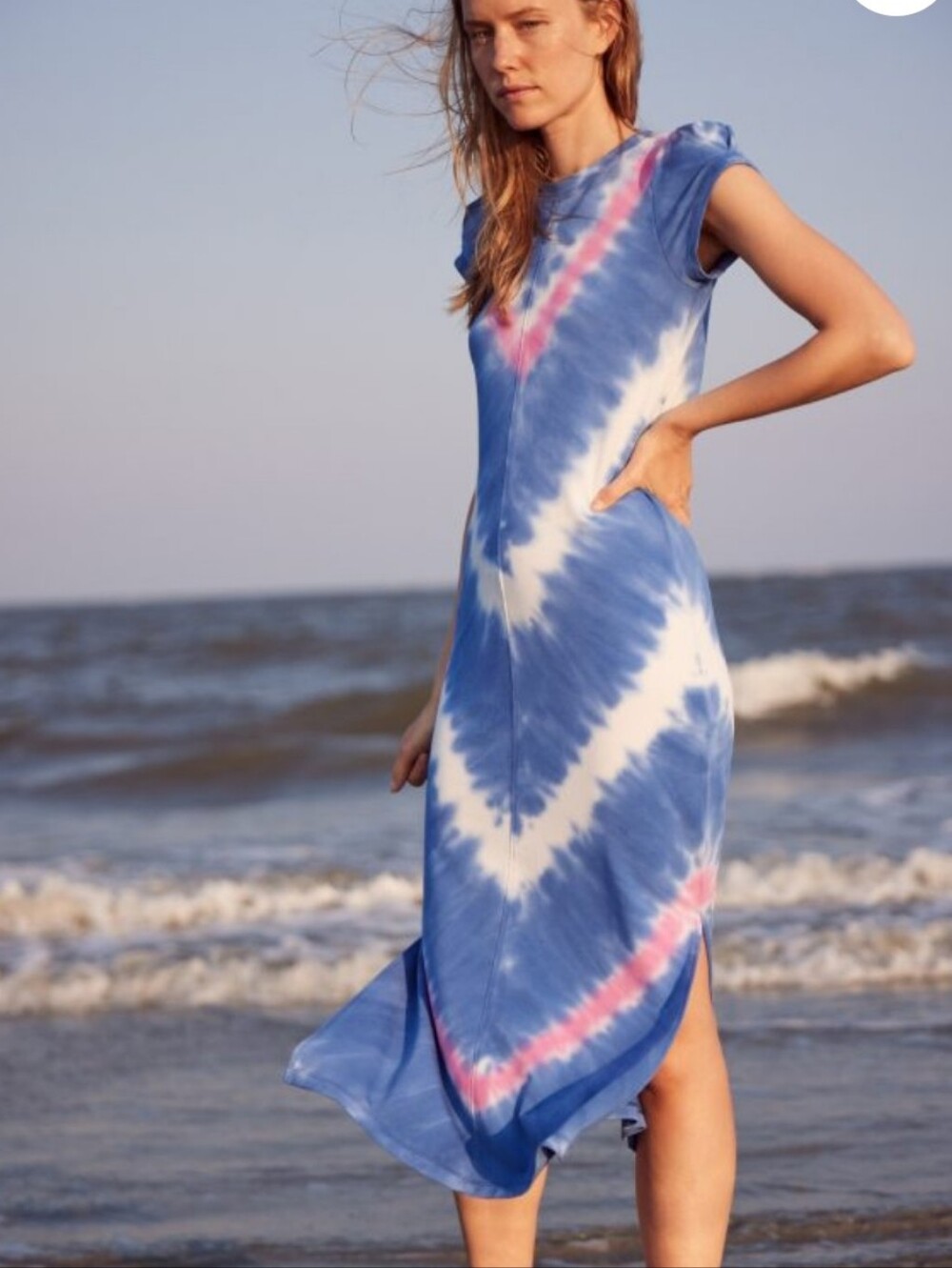 Hatley Blue Pink Chevron Tie-Dye Sierra Midi Dress, Size Small